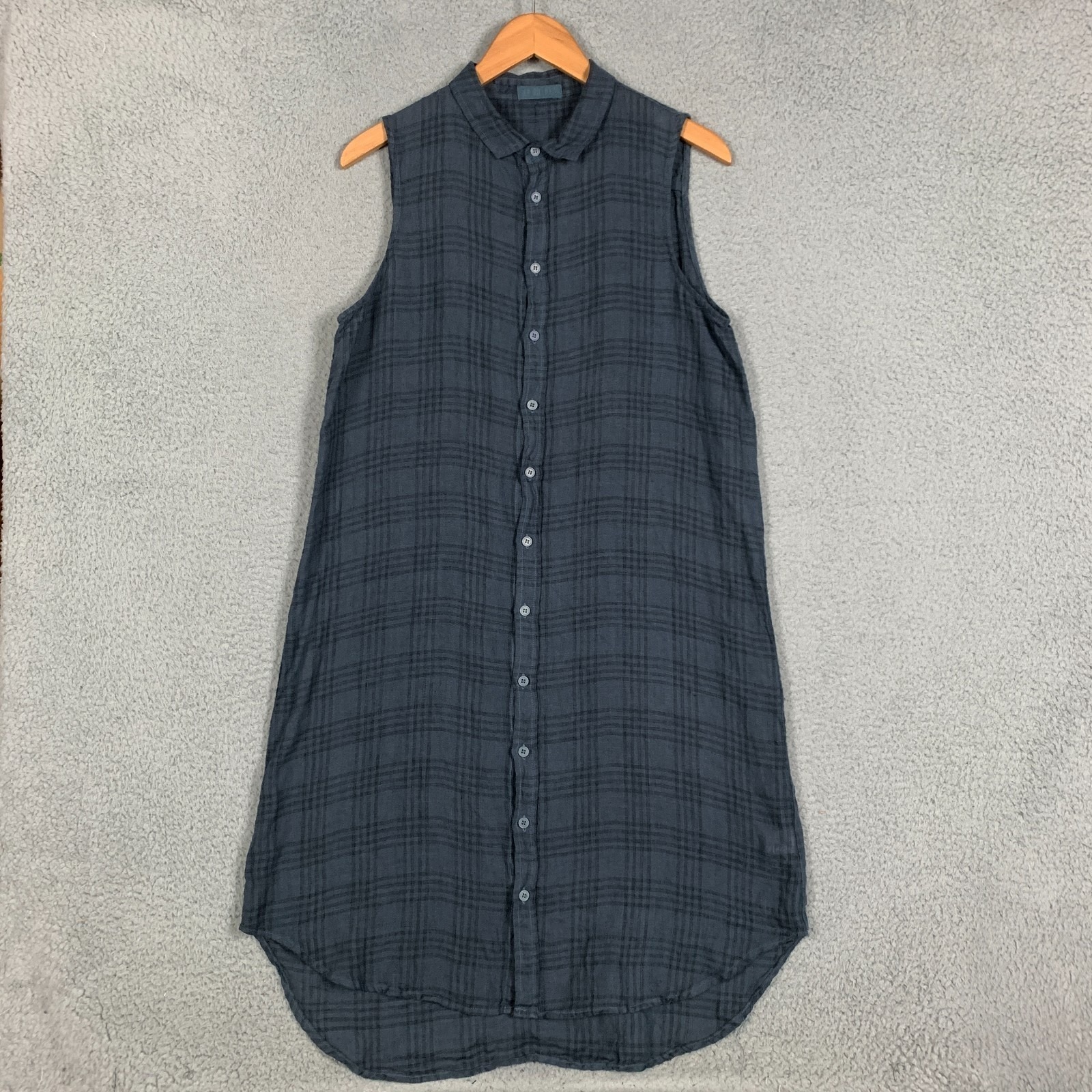 Cp Shades Linen Shirt Dress Sz Small S Gray Plaid Sleeveless Button Front Summer